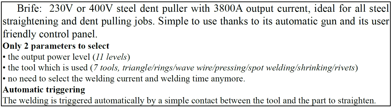 BX-2014 Steel Body Dent Puller + Plastic Kit